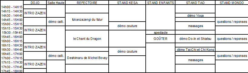 Programme de la journée portes ouvertes au Temple zen du Caroux - 13 août